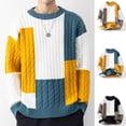 thumbnail image 1 of Xcmzpl Men's Oversized Sweaters Big and Tall Cable Knit Pullover Sweaters Crew Neck Long Sleeve Color Block Sweaters for Fall WInter, 1 of 6