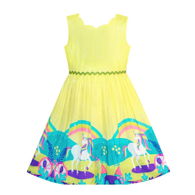 Girls Dress Unicorn Rainbow Cartoon Yellow Princess 8 Years
