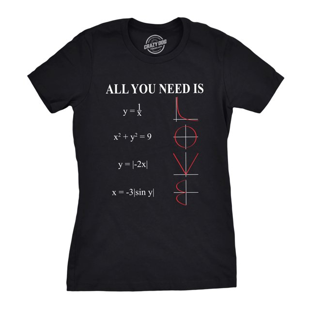 Womens All You Need Is Love Equation T Shirt Funny Nerdy Math Tee (Black) - L