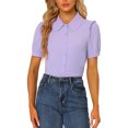 thumbnail image 1 of INSPIRE CHIC Haut à col pour femmes, col Peter Pan, manches courtes, boutons sur le devant, XS, violet, 1 of 1