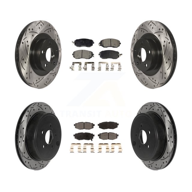 Transit Auto Front Rear Coated Drilled Slotted Disc Brake Rotors and Ceramic Pads Kit for Car Subaru BRZ Toyota 86 GR86 KDT-100837