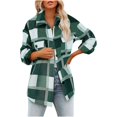 thumbnail image 2 of EGNMCR Womens Plaid Shacket Jacket Button Long Sleeve Shirt Coat Fall Winter Loose Flannel Jacket, 2 of 8
