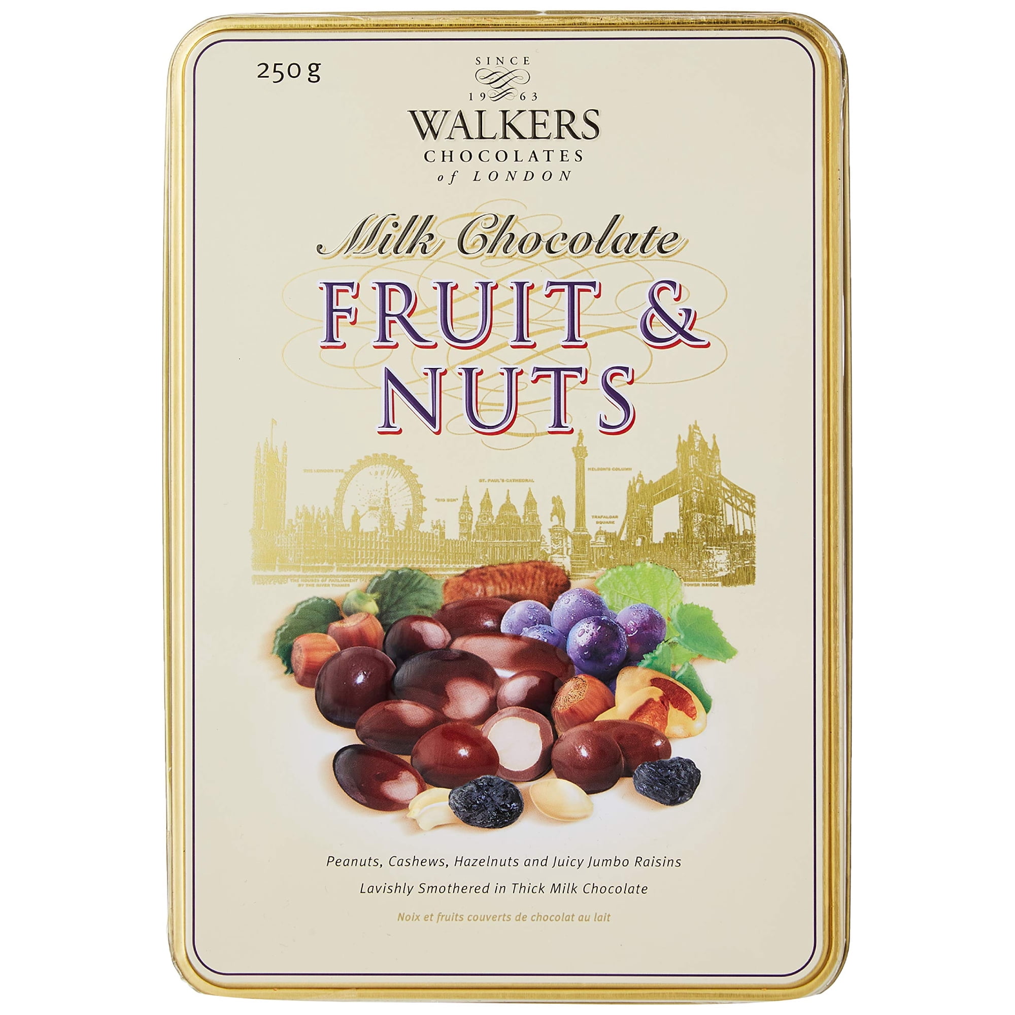 Walkers of London Milk Chocolate Fruit & Nut Assortment Tin, 250g