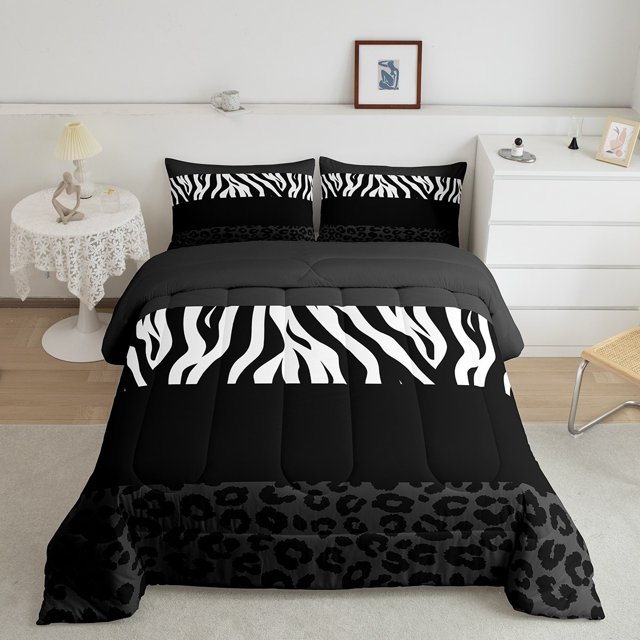 Erosebridal Zebra Leopard Print Bedding Full Comforter Set, Rectangle Geometric Down Comforter, Animal Decorative, Reversible