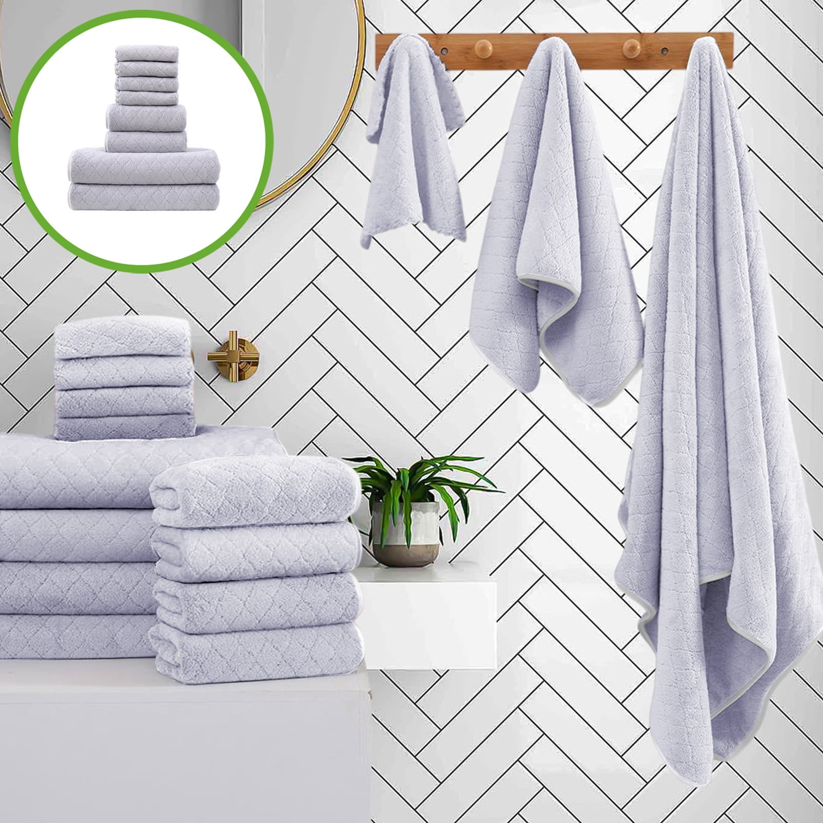 Uscallm Velvet Towel Set 8-Piece Bath Towels Washcloths Hand Towels Absorbent Soft Quick-Dry Bathroom Towel Set for Home Gym Spa Hotel