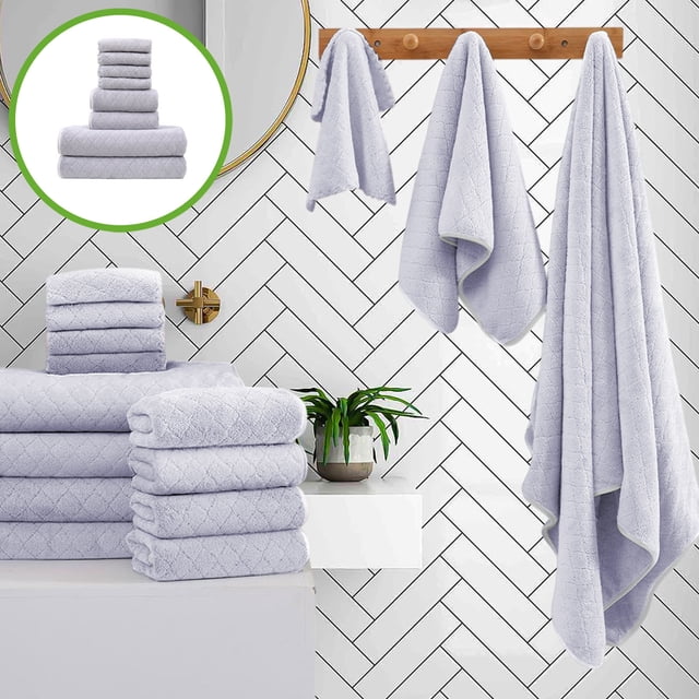 FHBVT Eight-Piece Velvet Towel Set Soft Absorbent Bath Towels Washcloths with Quick Drying and Double Needle Stitching Perfect for Bathroom Spa Use and Daily Comfort for Home or Hotel