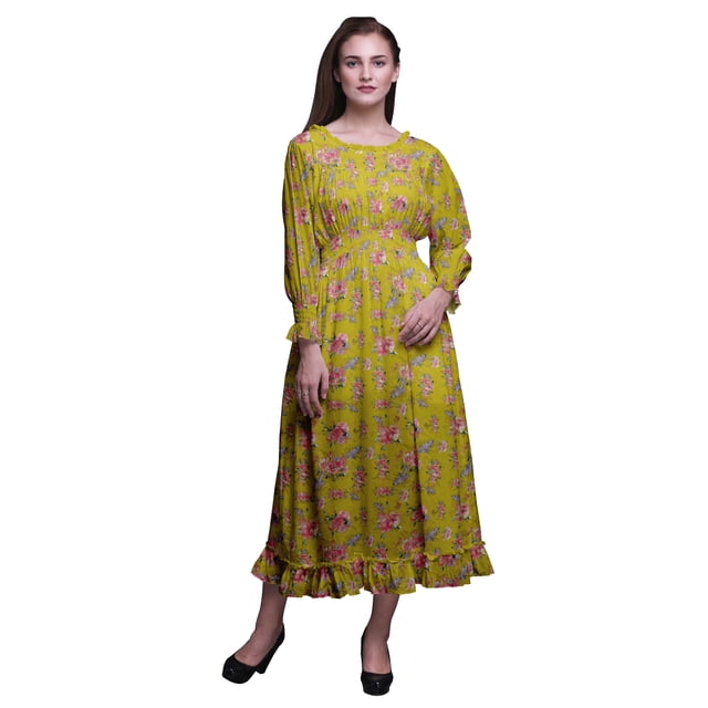 Bimba Robe Maxi à Volants Longue Bohème Renaissance en Coton à Smocks pour Femme - Medium