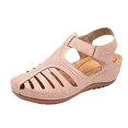 thumbnail image 3 of Dvkptbk Sandales Compensées à Plateforme avec Semelle en Caoutchouc pour Femmes, Filles - Bout Rond Fermé Confortable, Fermeture Ajustable à Crochet et Boucle, Sandales Plates Décontractées d'Extérieur pour l'Été, Plage - Été, 3 of 4