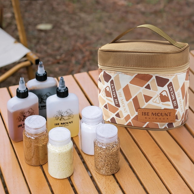 SuoKom Sac de Rangement pour Assaisonnements d'Extérieur Ensemble de 7 Pcs Sac de Rangement pour Bouteilles d'Assaisonnement de Camping Ensemble de Pots d'Assaisonnement Sac à Main