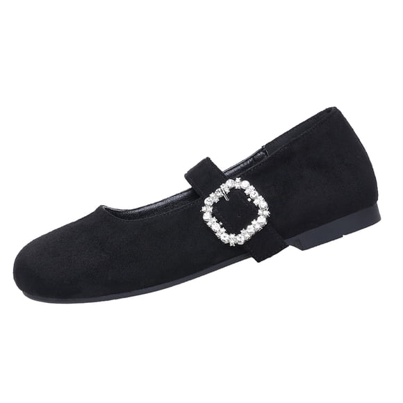 FRSASU Women's Dress Shoes Rhinestone Flower Ballet Flats Mary Jane Wedding Party Shoes Black