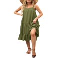 thumbnail image 4 of Femmes Midi Débardeur Robe d'Été Sans Manches Couleur Unie Ruffle Étagé Plage Boho Robe, 4 of 6