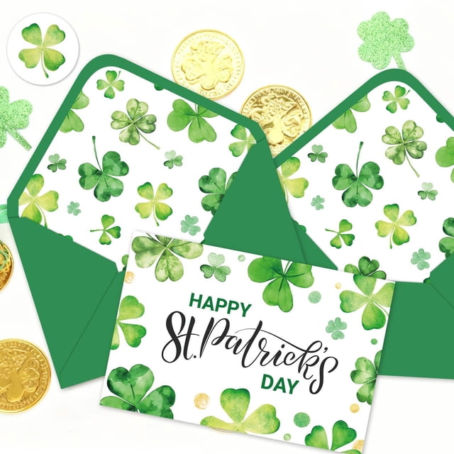 Dvkptbk 10 St. Patrick's Day Greeting Cards Blank Cards Envelopes Stickers Green Shamrocks st patricks day decorations