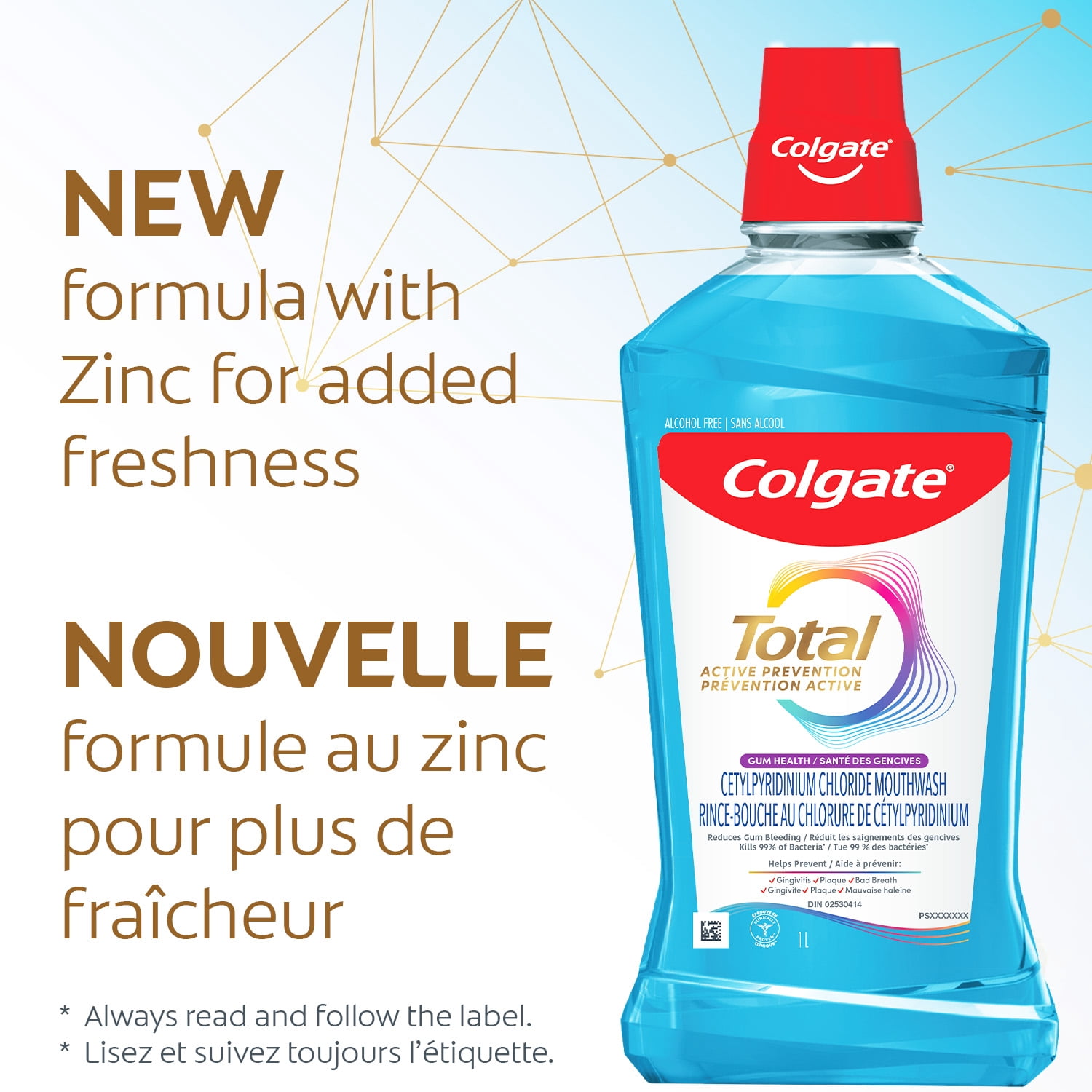 Rince-bouche Colgate Total Gencives saines sans alcool, menthe, 1 l