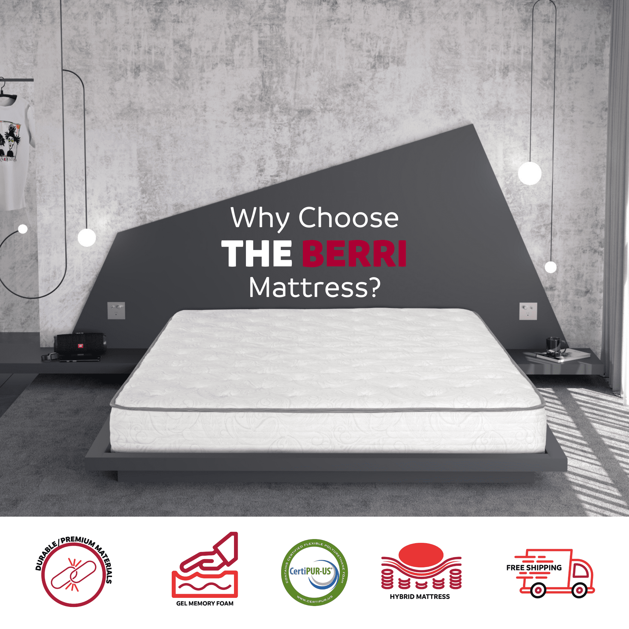 Matelas hybride Primo Berri 8 po – mousse gel et ressorts ensachés, double, rafraîchissant, réduit les mouvements, en boîte, CertiPUR-US