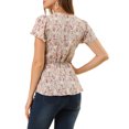 thumbnail image 3 of INSPIRE CHIC Haut Péplum pour Femme à Imprimé Floral, Manches Courtes, Taille Haute, Col à Nouer, 3 of 6
