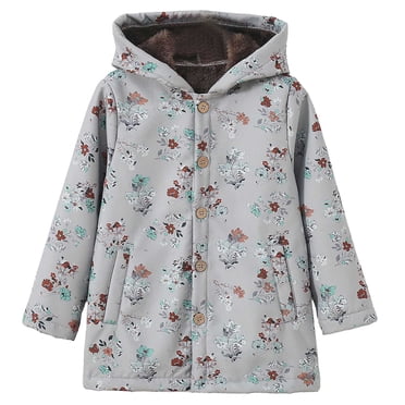 LYHaoo Toddler Boys Girls Winter Prints Coat Hooded Jacket Wear Fleece Thicken Windproof Zipper Warm Outwear Warm Coat Gray Sizes 5-6 Years