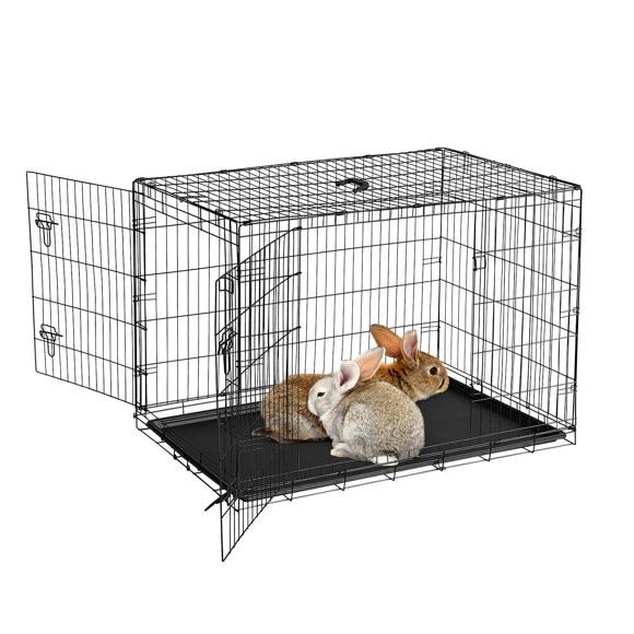 GloryStar Rust-Resistant Folding Animal Cage, Portable Metal Enclosure with Dual Doors and Leak-Proof Tray for Rabbit, Chinchilla, Ferret, Cat, Rat and Small Pets