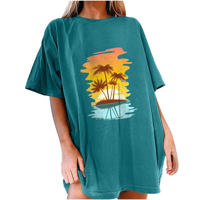 Birdeem T-Shirt Décontracté pour Femmes à Manches Courtes, Imprimé, d'Été, de Plage, à Enfiler