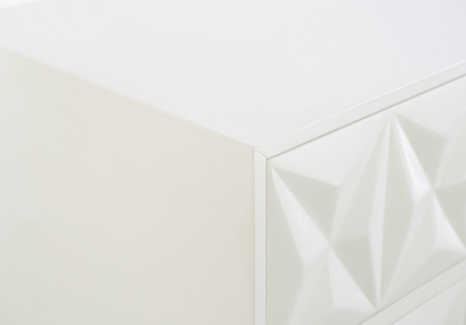 Table de chevet géométrique à deux tiroirs, blanc