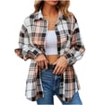 thumbnail image 1 of Pompotops Mode Femmes Poches Décontractées Imprimé Manches Longues Tops Veste Plaid Manteau Clair, 1 of 5