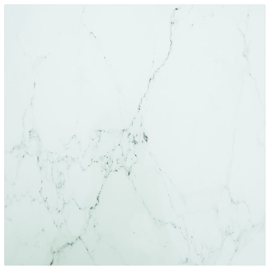 vidaXL Table Blanche 70x70 cm 6 mm Verre Trempé avec Design Marbre