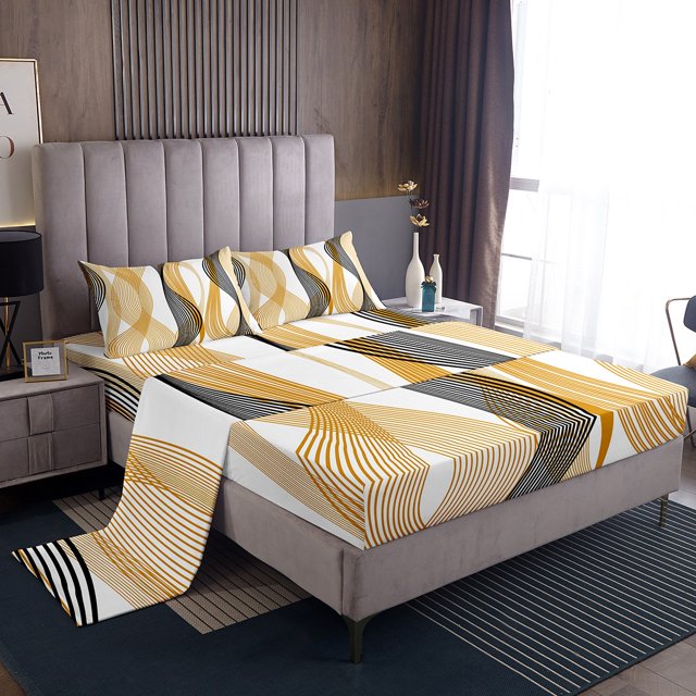 Erosebridal Futuristic Stripe Sheet Set Twin, Abstract Geometry Bedding Sets Twin Size, Modern Fashion Decor