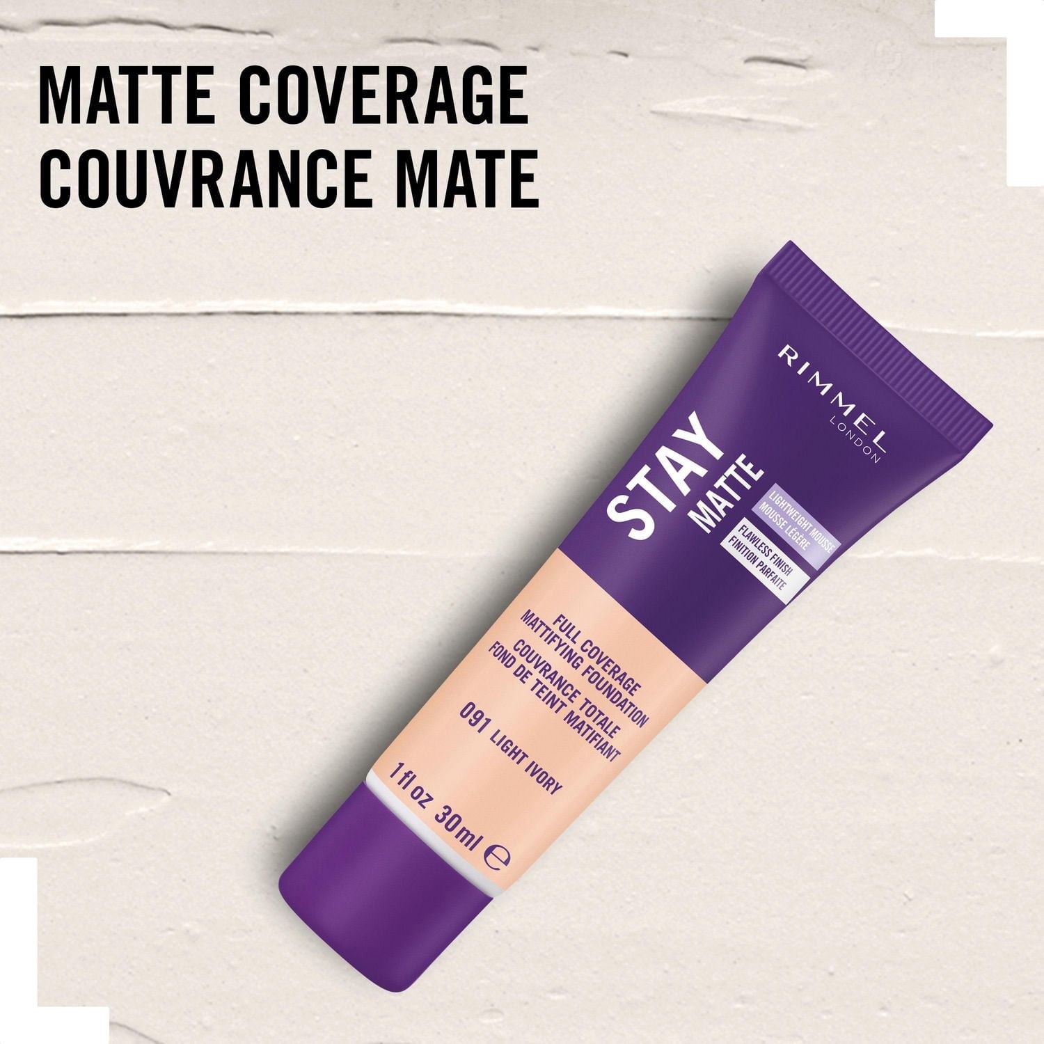 Rimmel Fond de teint Stay Matte, formule légère et soyeuse, mousse liquide légère et complexe anti-pollution, tenue de 24H, 100% Sans Cruauté