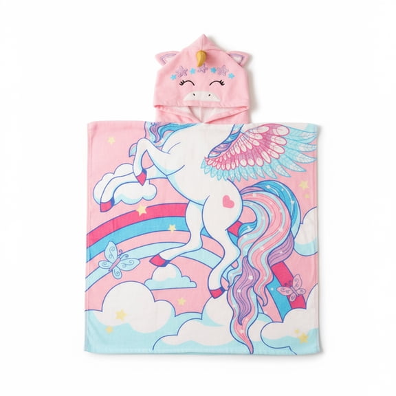Mainstays Hooded Beach Towel, Unicorn, 1 Piece, 24" x 48", 325 GSM