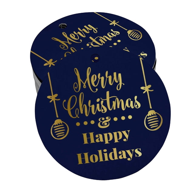 Inkdotpot Gold Foil Paper Hang Tags Merry Christmas & Happy Holiday Favor Tags 100 Pieces