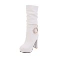 thumbnail image 1 of XZNGL Chaussures pour Femmes Mode Couleur Unie Mi-Mollet Bout Rond Talon Haut à Enfiler Bottes Cavalières, 1 of 9