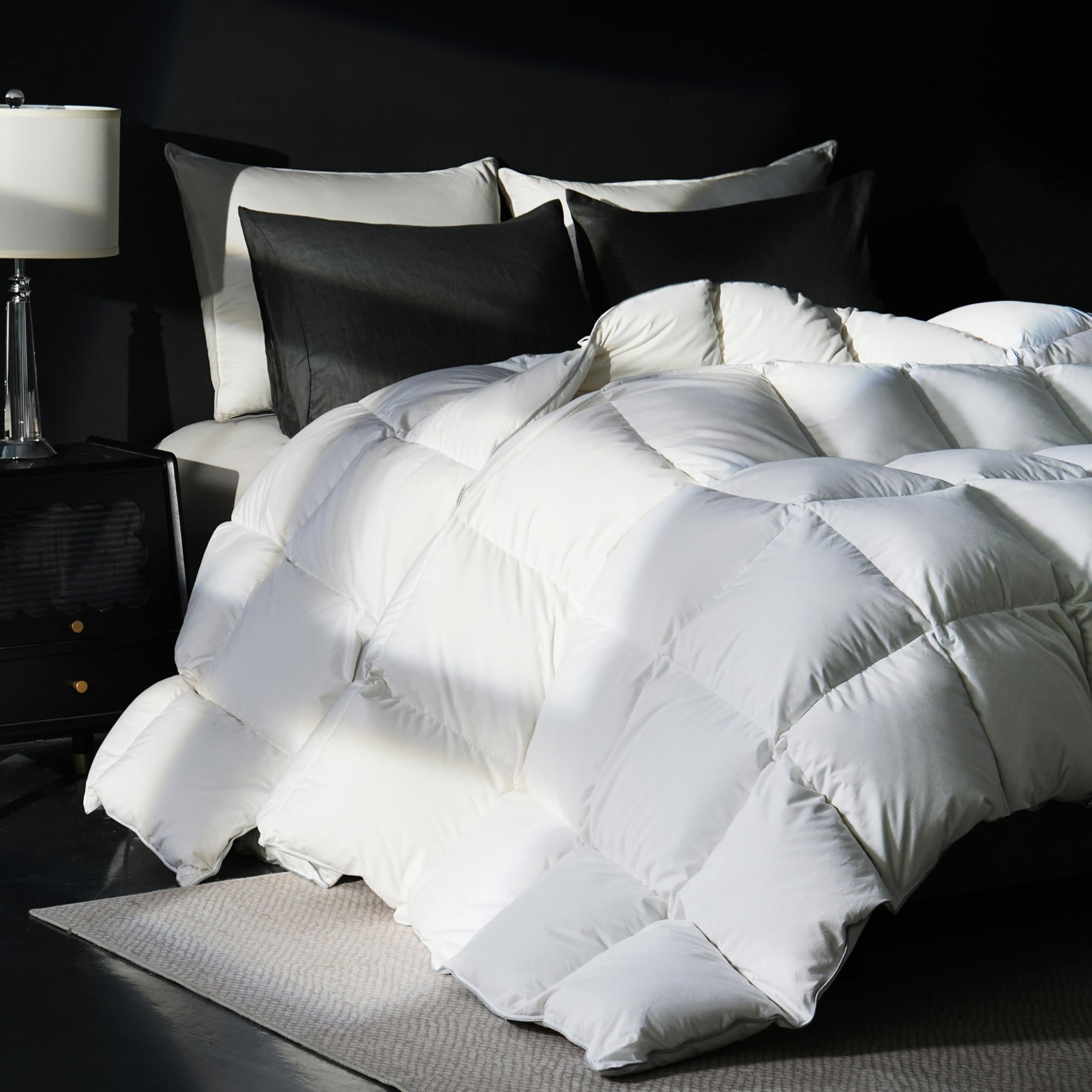 Yalamila Goose Feather Down Fiber Comforter Queen Size, 100% Cotton Ultra Soft Fluffy Duvet Insert Queen, All Season Luxurious Hotel Bedding Comforter with 8 Loops, White 90"x90"