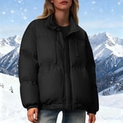 Mceream Women's Winter Coat Down Jacket Puffer Jackets Warm Hooded Coat Plus Size Stand Collar Outwear Pockets Parka Jacket Plus Size Outwear Chamarras Para Mujer Black XXL