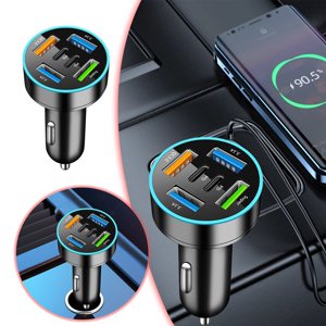 Chargeur de voiture USB Accessoires de voiture Modèle SUPER+PD+6 Chargeur de voiture port avec 6 USB Adaptateur d'alimentation de voiture de port, 6x3,85x2 cm, noir