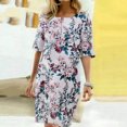 thumbnail image 3 of RKSTN Robe d'Été Décontractée pour Femmes Col Rond Manches Mi-Longues Robe de Plage Imprimé Floral Tunique à Volants, 3 of 8