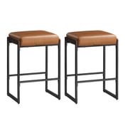 VASAGLE EKHO Collection - Bar Stools Set of 2, Kitchen Counter Stools, Synthetic Leather with Stitching, Mid-Century Modern, 26-Inch Tall, Home Bar Dining Room, Easy Assembly, Caramel Brown