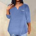 thumbnail image 2 of QIPOPIQ Hauts Grande Taille pour Femmes Été T-Shirts à Col en V T-Shirts à Blocs de Couleur T-Shirts Raglan Liquidation, 2 of 5
