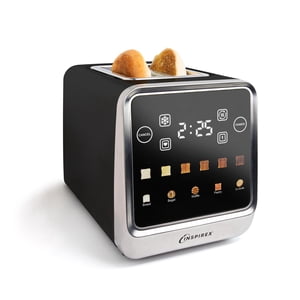 Grille-pain pour écran tactile Inspirex - 2 Fentes extra larges - 5 Types de pain et 6 Niveaux de brunissement - Dégivrage, réchauffage, préféré, & Modes à fente unique - Pour Toast, Bagels, & Gaufrettes