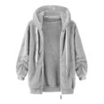 thumbnail image 3 of cllios Womens Winter Fuzzy Fleece Jacket Hooded Color Block Patchwork Cardigan Coats Oversized Fluffy Sherpa Outerwear with Pockets, 3 of 4