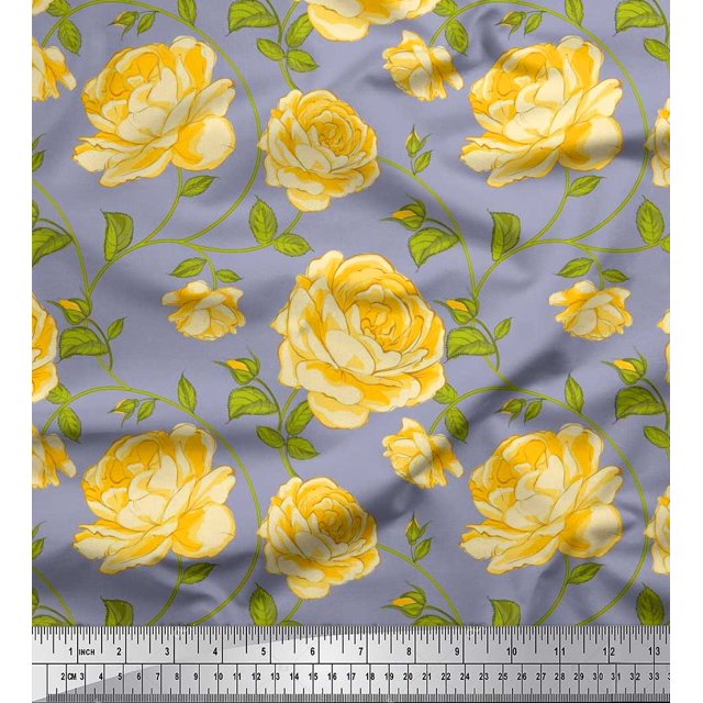 Soimoi Tissu en Rayonne Imprimé Feuilles & Roses Tissu de Couture Yard 42 Pouces de Large