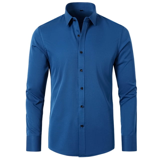 Solid Color Lapel Mens Shirts Fashion Long Sleeve Fitted Button Front Closure Shirts for Men(Sky Blue,S)