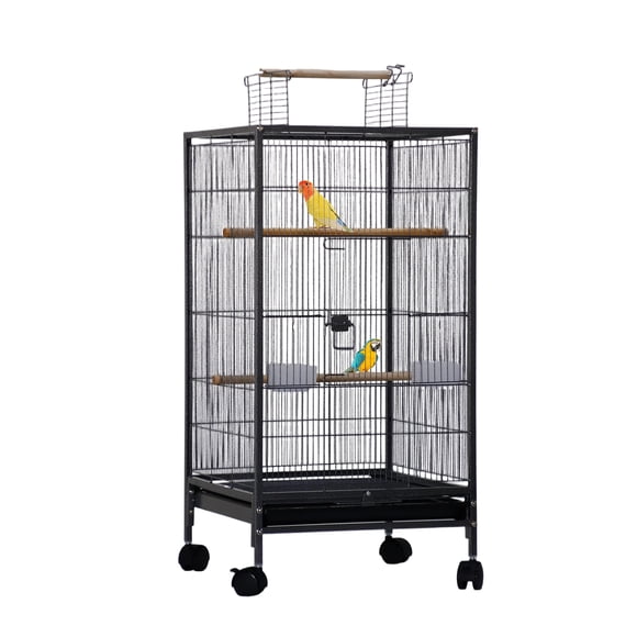 GloryStar 40" Wrought Iron Parrot Cage with Openable Play Top, Rolling Stand, Slide-Out Tray, Feeders, and Detachable Structure for Small and Medium Birds