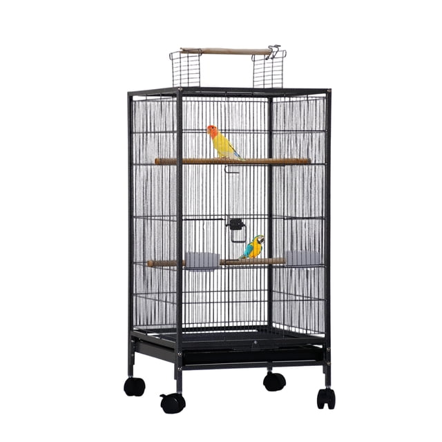 GloryStar 40" Wrought Iron Parrot Cage with Openable Play Top, Rolling Stand, Slide-Out Tray, Feeders, and Detachable Structure for Small and Medium Birds