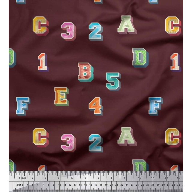 Soimoi Velvet Fabric Numbers & Alphabets Text Printed Fabric 1 Yard 58 Inch Wide