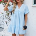 thumbnail image 1 of Robe d'Été pour Femmes 2024 Mode Grande Taille Col en V Couleur Unie Manches Courtes Plissée Coupe Ample Robe Rabais de 50 % Liquidation!, 1 of 9
