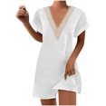 thumbnail image 1 of Birdeem Mode Femme Été Uni Décontracté Col en V Manches Courtes Vacances Robe en Dentelle, 1 of 7