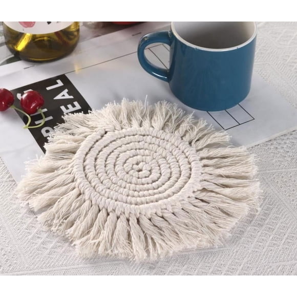 Tapis Isolant pour Fondue Chinoise, Épais, à Pompons, Carrés Tissés pour Décoration de Table Basse, Napperon Bohème