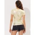 thumbnail image 4 of INSPIRE CHIC Women's Party Metallic Textured Short Sleeve Shiny Multicolor Top Light Gold L, 4 of 5