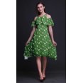 thumbnail image 3 of Bimba Robe Midi à Épaules Dénudées pour Femmes, Tunique Évasée à Imprimé de Feuilles Vertes, Manches Volantées - X-Small, 3 of 6