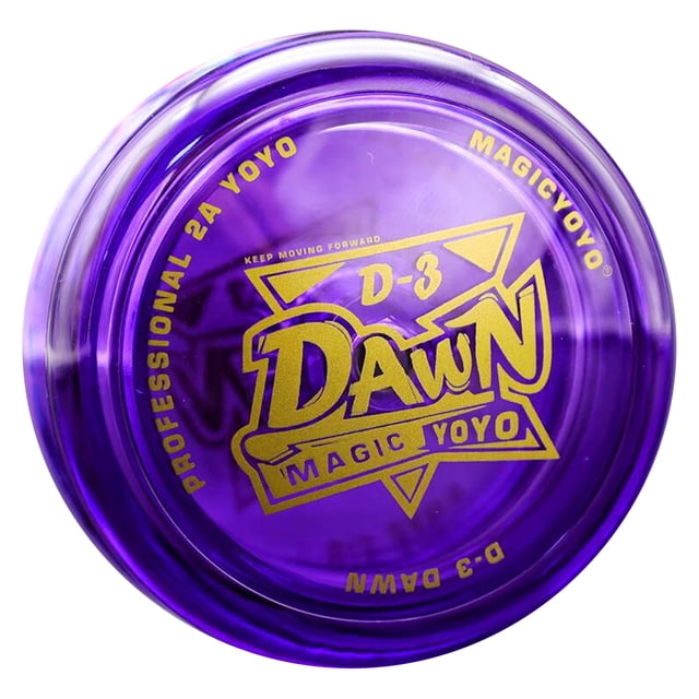 Graflsoa Magic Yoyo D3-PC Crystal Yoyo for Kids, a transparent purple plastic toy with gold logo detailing. Designed for advanced tricks with an 8-ball KK bearing and unresponsive spin. Includes a random rope color, ideal for yoyo enthusiasts.