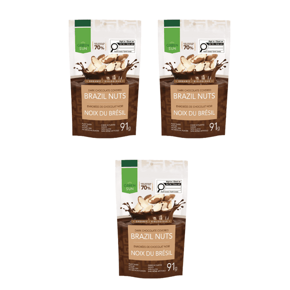 Green Sun Organic Dark Chocolate Covered Brazil Nuts, 91 g, Pack of 3
